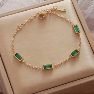 Luxurious Golden Plated Green Bracelet for Women 18K Plated Rectangular Shape